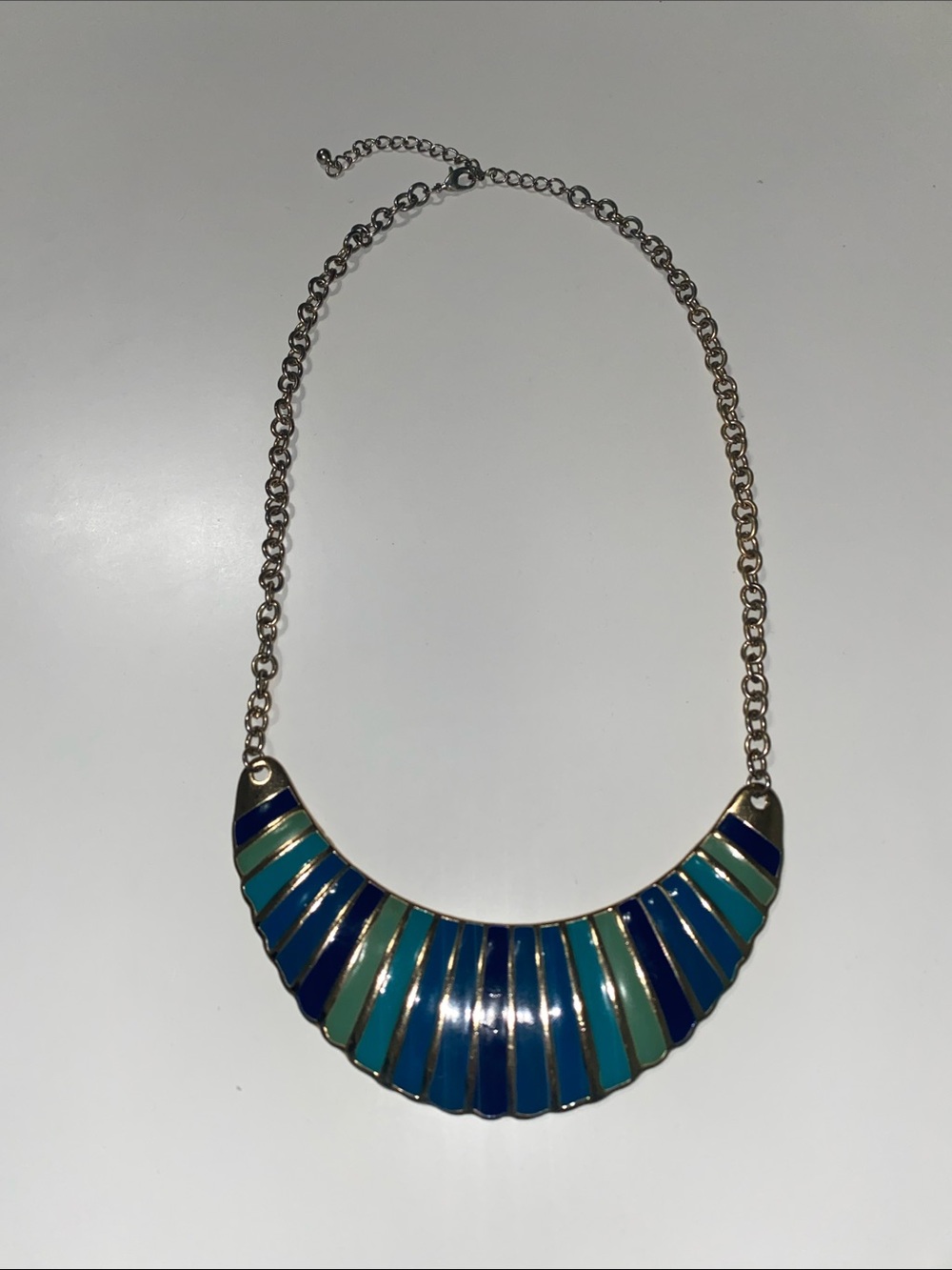 Gold-Tone Teal & Navy Enamel Statement Necklace